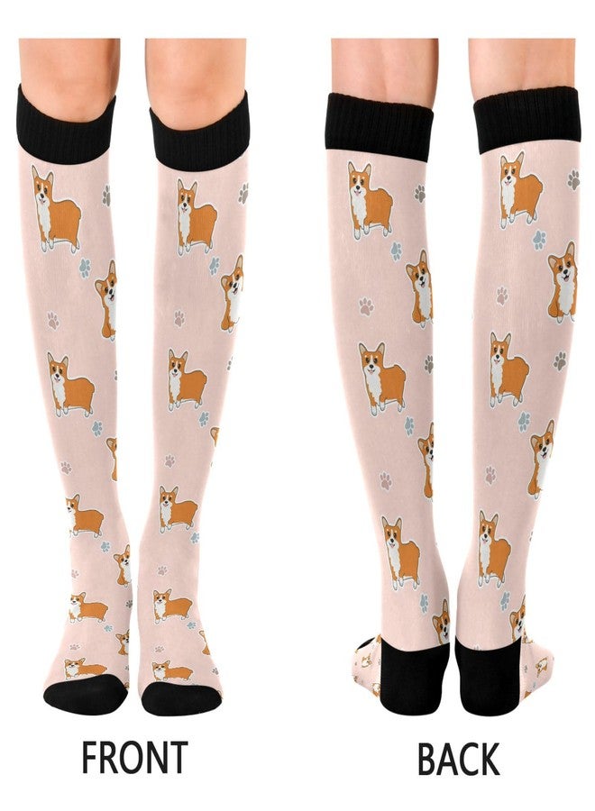 Wusikd Corgi Dog Compression Socks for Women and Men Circulation Cute Pink Long Socks for Athletic Running 1 - Image 2